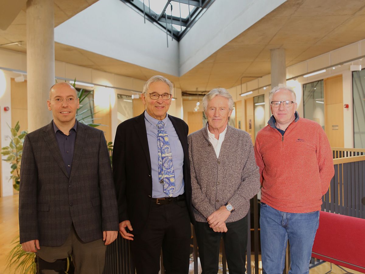 Sir Peter Ogden (2nd right) with (L-R) Professor Michael Spannowsky, Director of the Institute for Particle Physics Phenomenology, Professor Carlos Frenk, Ogden Professor, and Professor Shaun Cole, Director of the Institute for Computational Cosmology.