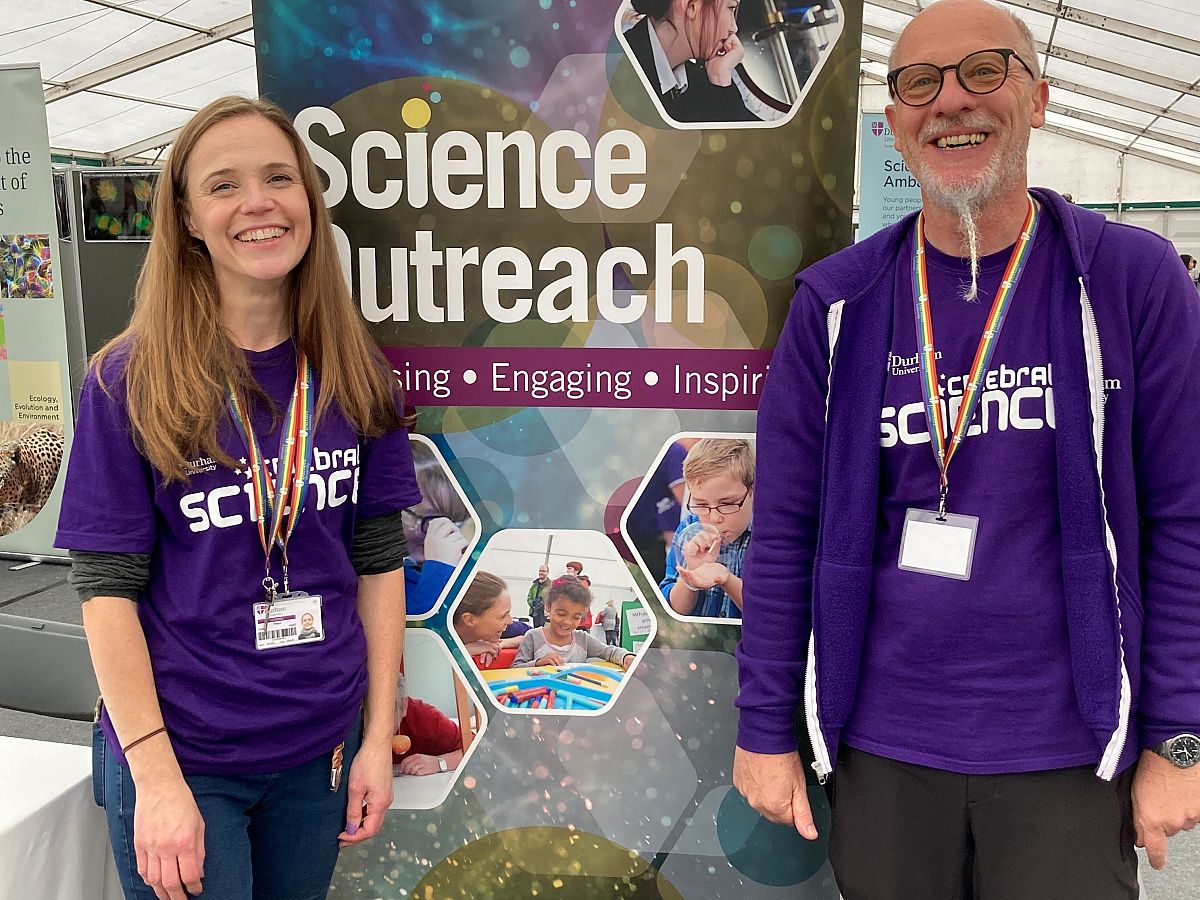 L-r: Dr Lorraine Coghill (Science Outreach and Engagement Specialist, Department of Physics) and Dr Pete Edwards (Director of Science Outreach and Science and Society Officer).