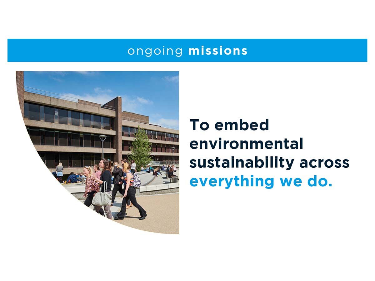 Image text: Ongoing missions - to embed environmental sustainability across everything we do