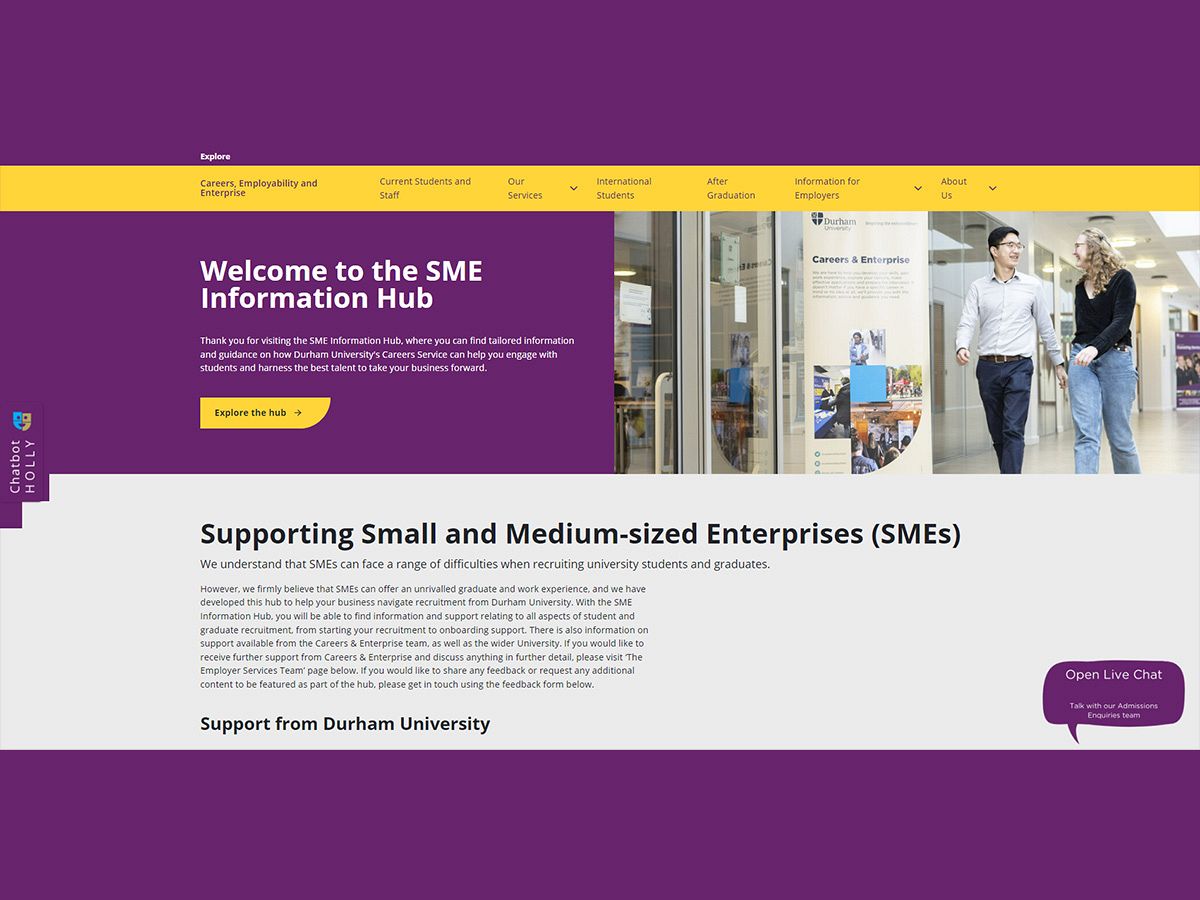 Screenshot of the newly launched SME Information Hub