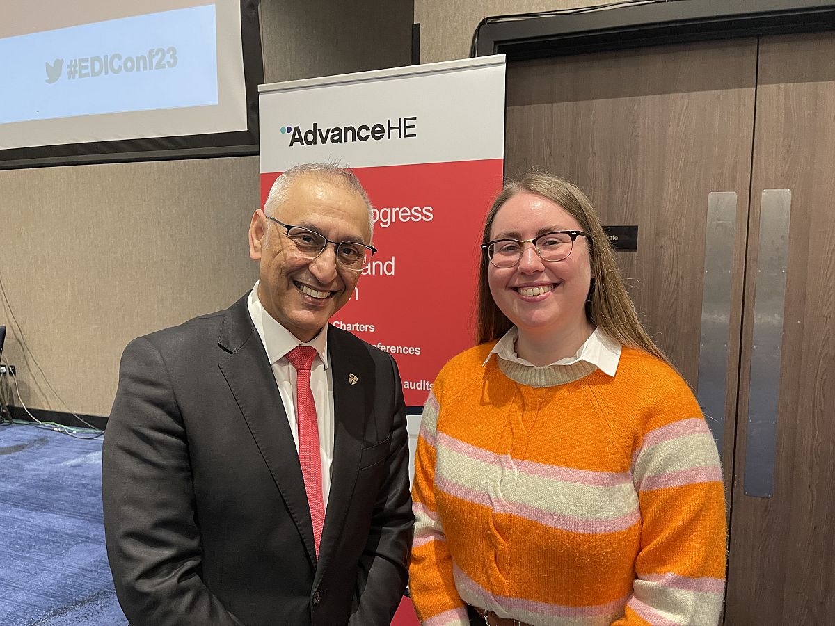Dr Shaid Mahmood (left) and Laura Curran (right) at the Advance HE conference.