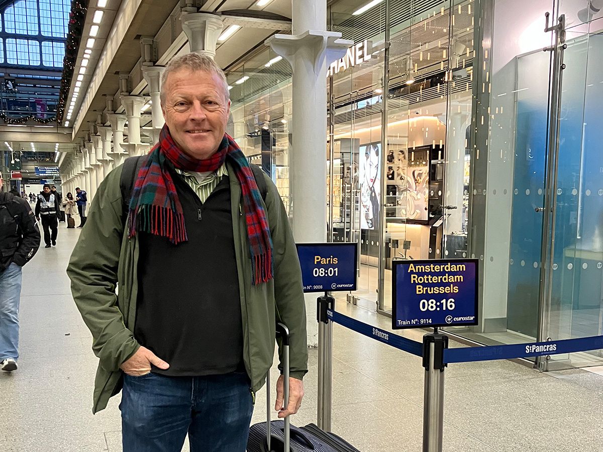 Andrew Russell preparing to leave on the Eurostar for Amsterdam, 17 November 2023